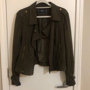 Dark Green Faux Suede moto jacket